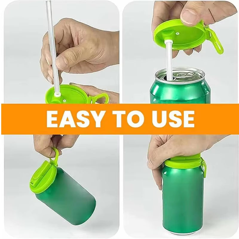 Portable Soda Can Lid with Straws